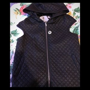 Faux leather vest with a hood